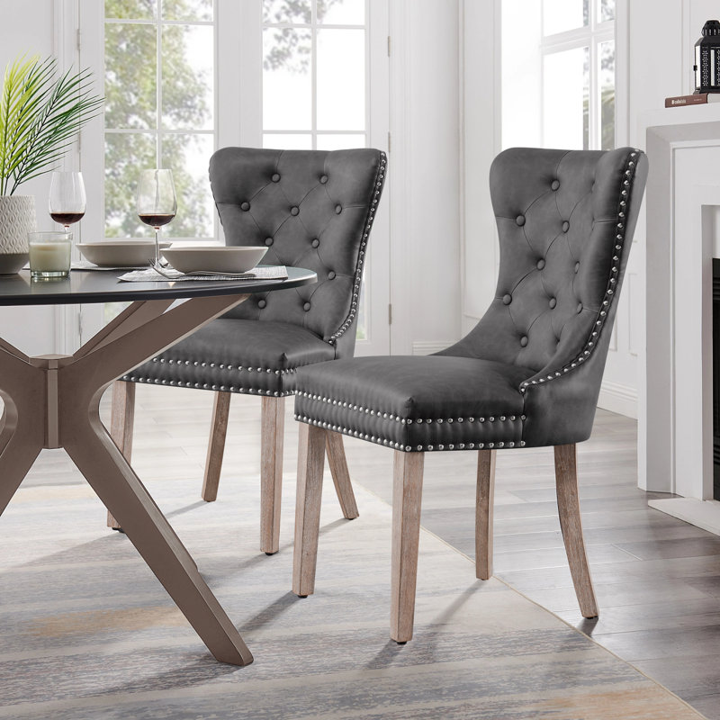 Chaise parsons rembourrée Seita, Gris / naturel, 2