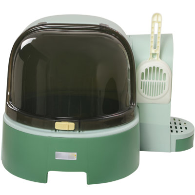 Plastic Cat Litter Box With Lid, Openable Front Cover For Quick And Simple Cleaning, Spacious Side Door Cat's Easy Access, Removable Tray To Minimize Spread, Space - Inspired Design Relaxed State,
