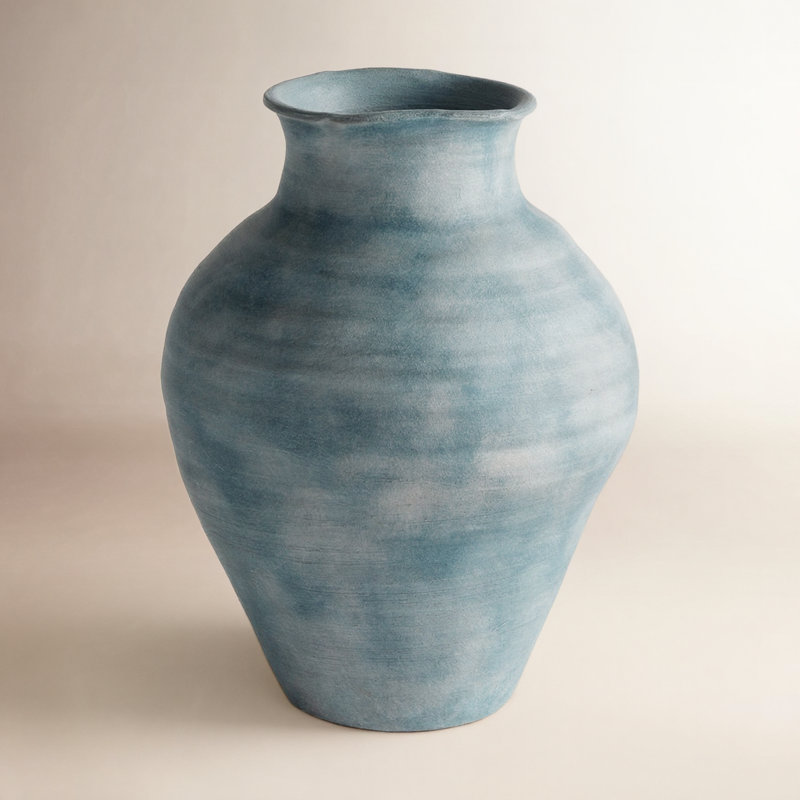 Ambretta Handmade Terracotta Table Vase, Blue, 14" H x 10.50" W x 10.50" D