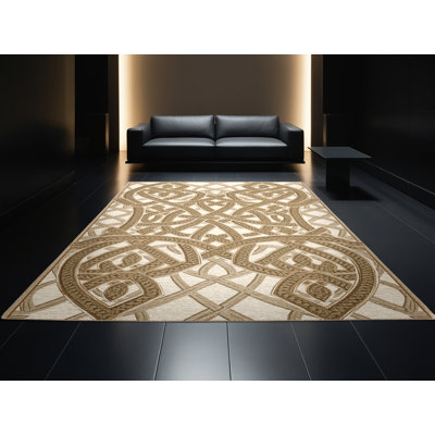 Tapis à motif treillis classique brun et beige lavable à la machine Bemott