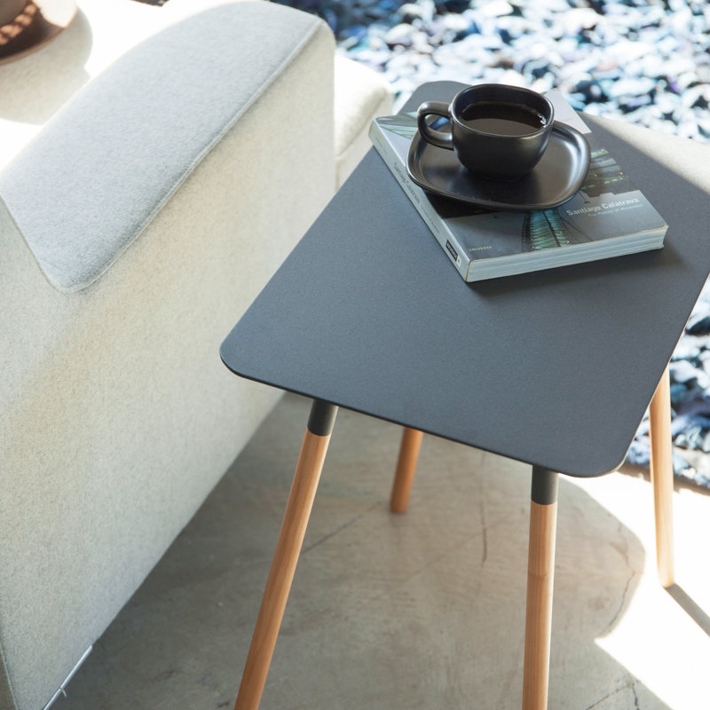 Yamazaki Home Modern Rectangular Side Table For Living Room Or Small Bedside Steel + Wood End Table, Black