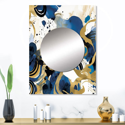 Thorwar, motif abstrait avec textures bleues et dorées - grand miroir minimaliste, décor mural moderne unique, art imprimé en métal
