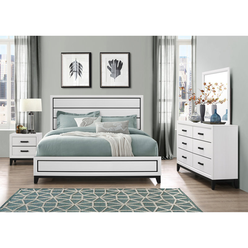 Ensemble de chambre à coucher 5 pièces Mirage, Lit double, Blanc