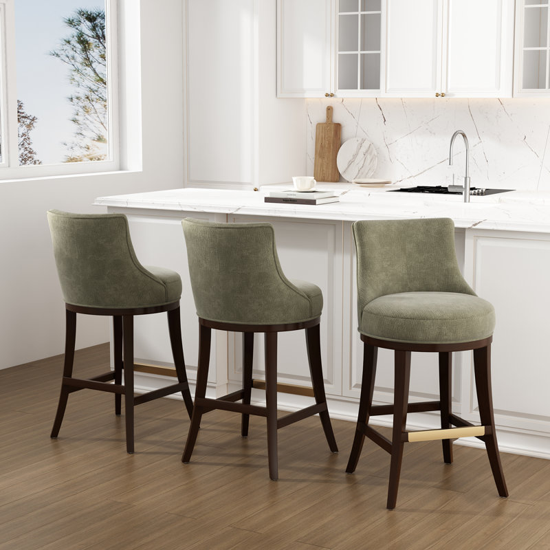Tabouret de comptoir rembourré Lucia, Vert feuille, Tabouret de comptoir (hauteur d'assise 26,4 po), 2