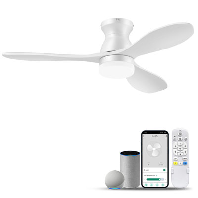 52 in. Smart Outdoor Indoor Gold Flush Mount Ceiling Fan with Lights Remote, Controll by Voice Alexa App, 6-Speed