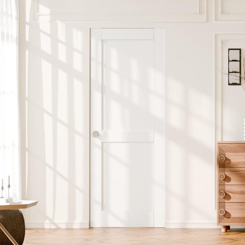 Porte intérieure à dalle - 2 panneaux de panneau de fibres à densité moyenne blanc de style Shaker avec porte à peindre avec poignée, quincaillerie non incluse