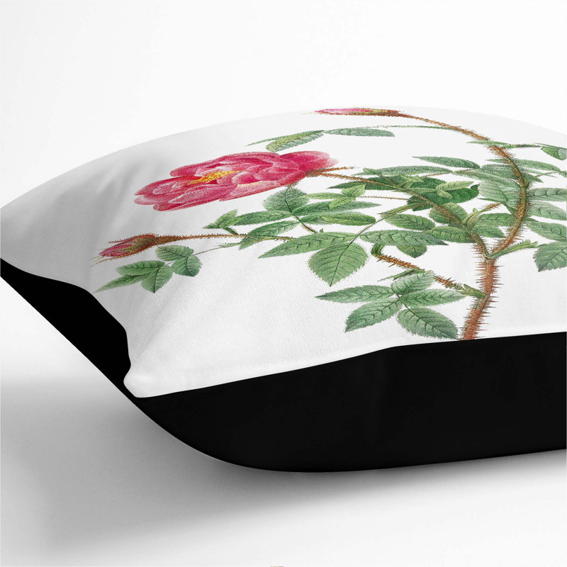 Floral Square Cushion, 55cm H x 55cm W x 20cm D, Black