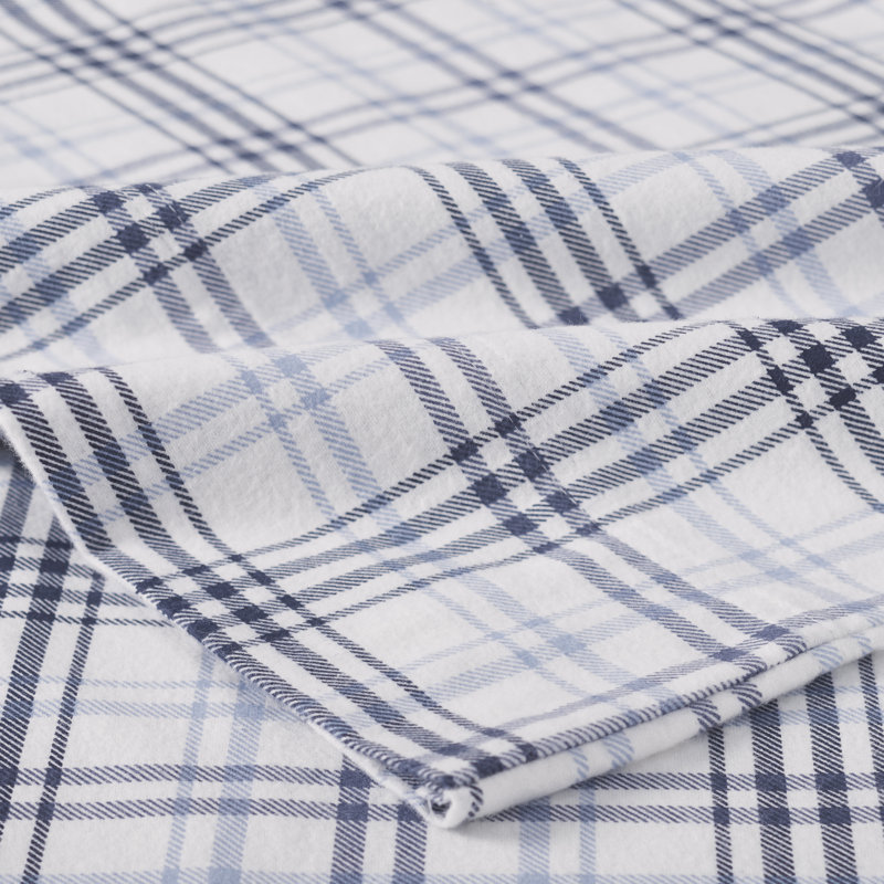 Taies d'oreiller style campagnard classique en flanelle de coton écossais, Bleu, Taies d'oreiller très grandes