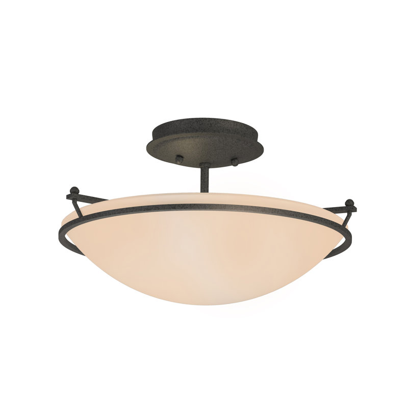 Simple Lines Bowl Semi Flush Mount, Natural Iron, 7.1" H x 14.5" W x 14.5" D, Sand
