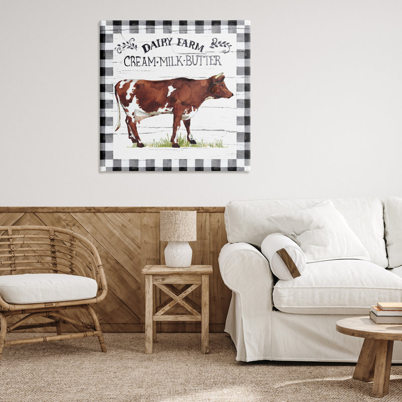 «Rustic Spring Cow», art mural sur toile par Elena Vladykina, H 36 po x l 36 po
