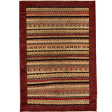 Wool Striped Area Rug in Wine/Green/Brown
