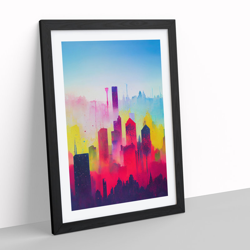 City Skyline In Colour No.1 Abstract - Single Picture Frame Painting, Black, 64cm H x 46cm W x 2cm D