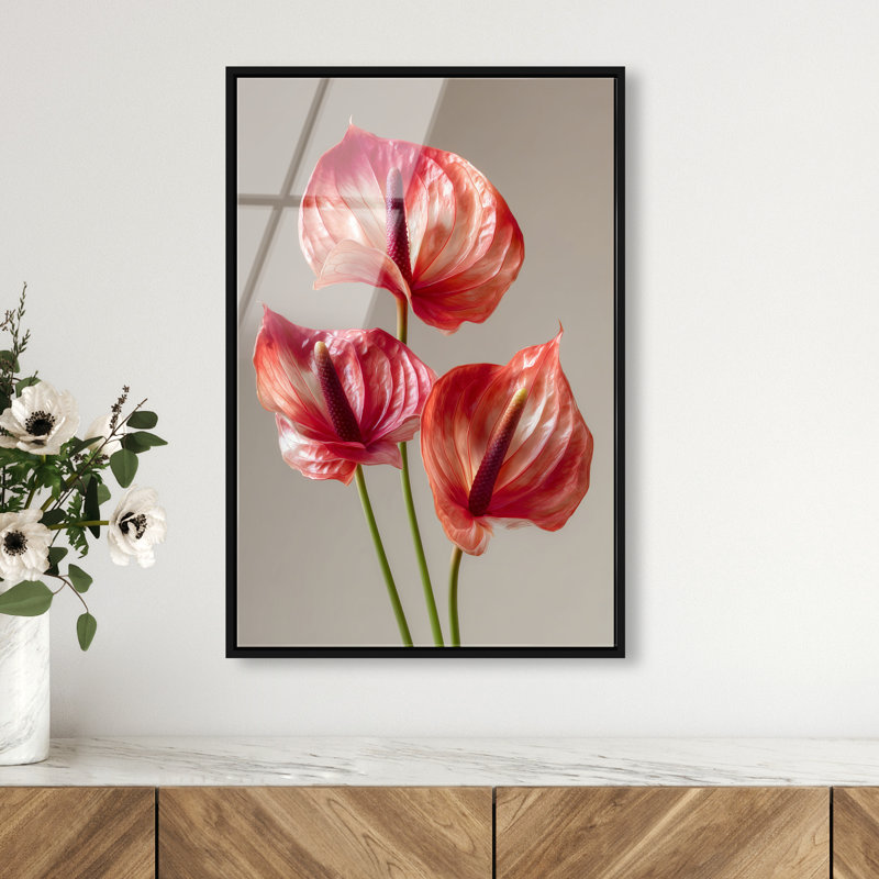 Crimson Silk Veins II Print, 16"H x 11"W, Black Floater Frame