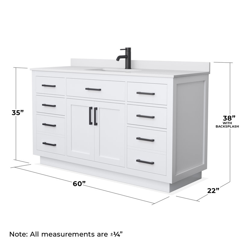 Beckett TK 60'' Single Bathroom Vanity with Cultured Marble Top, White Cultured Marble, White, Matte Black
