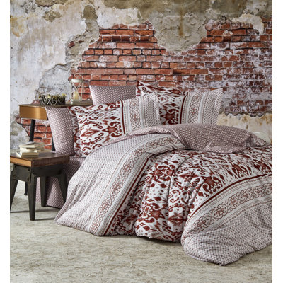 Ensemble de housse de couette 100% coton brique / rouge / blanc Kelvin