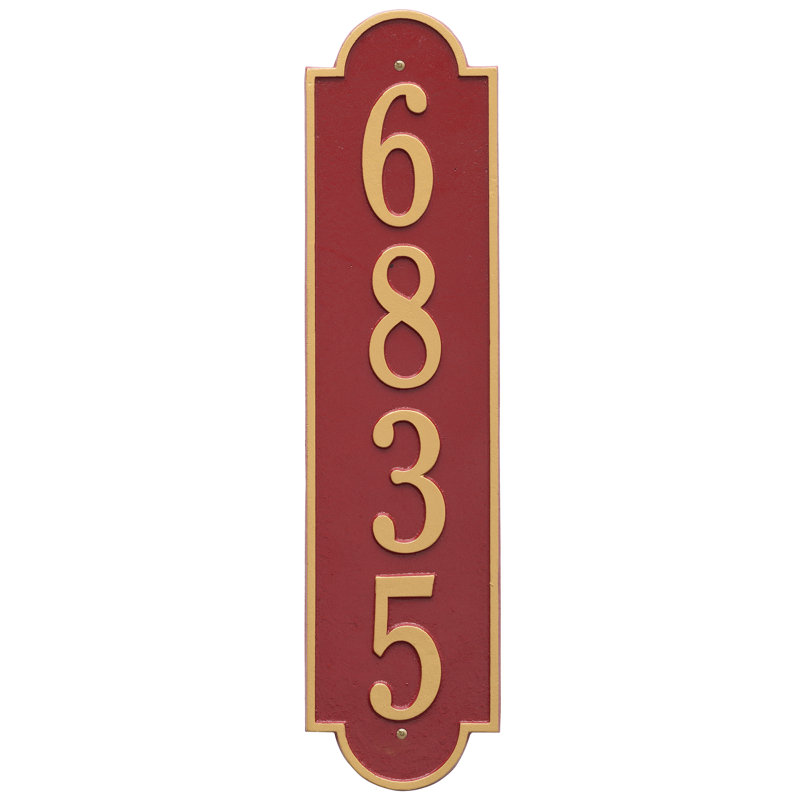 Plaque d'adresse murale personnalisée sur 4 lignes Richmond, Oui, Rouge/doré