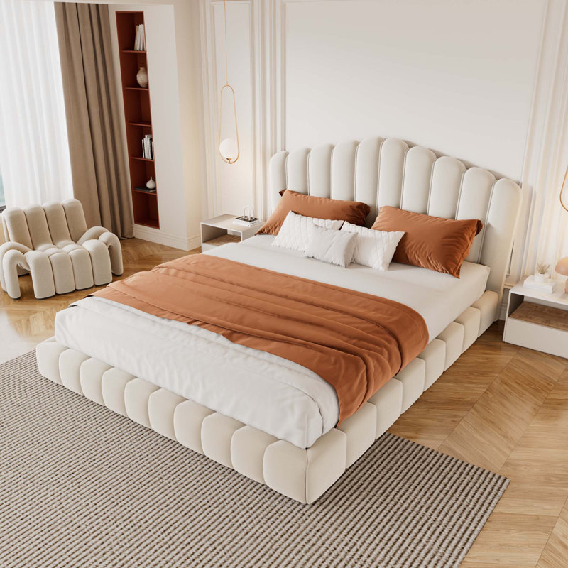 Tête de lit en velours rembourrée, Beige