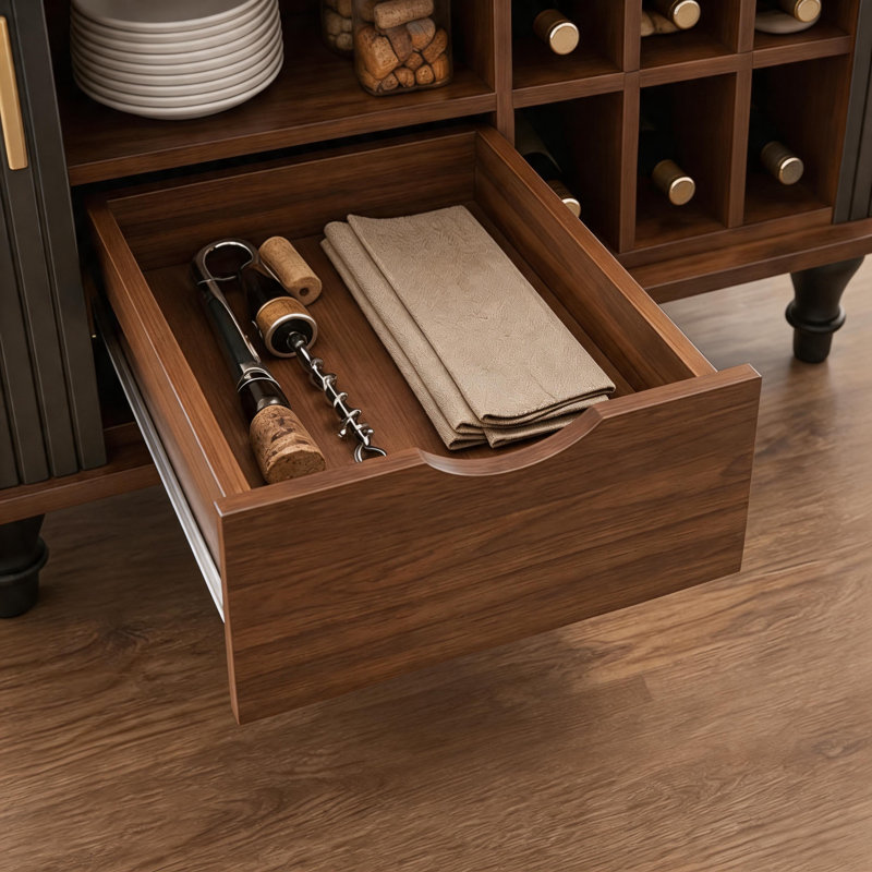 Bar 39 "Mid-Century avec cannelures et porte-bouteilles, Noir