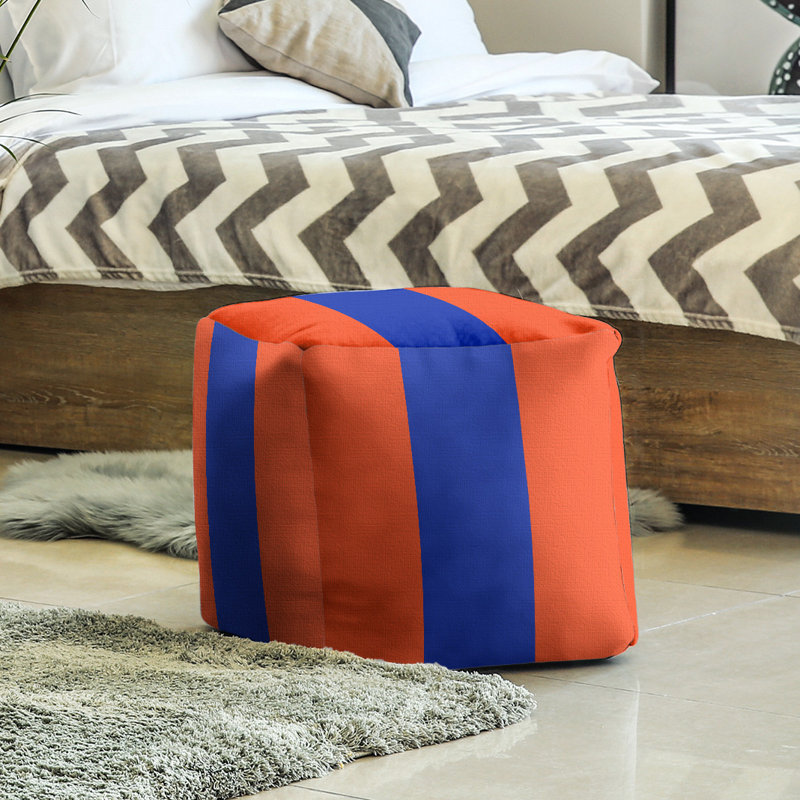 Upholstered Ottoman, Orange/Blue/Orange, 13" H x 13" W x 13" D