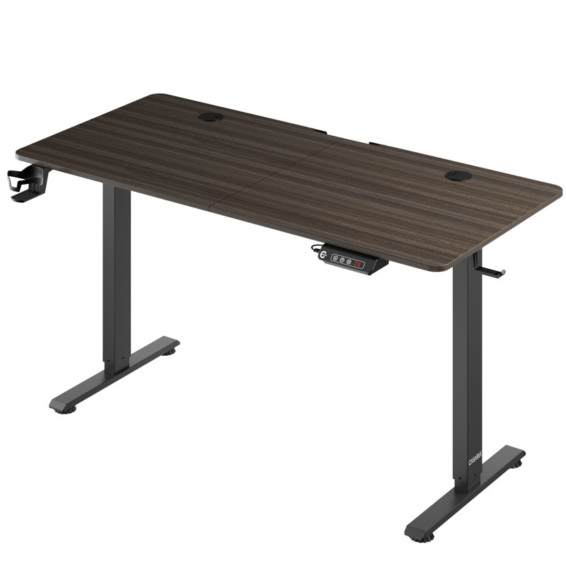 Adjustable Metal Base Writing Desk, Brown, 73cm H x 140cm W x 60cm D