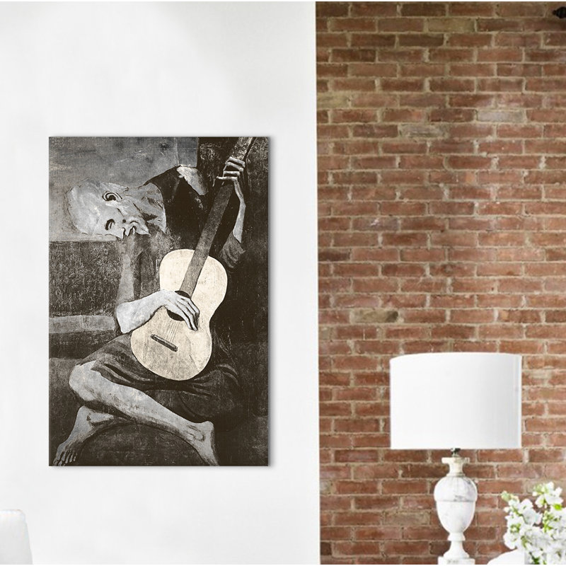 «The Old Guitarist IV», reproduction d'art sur toile tendue, H 26 po x l 18 po x P 1,5 po, Toile avec cadre flottant noir