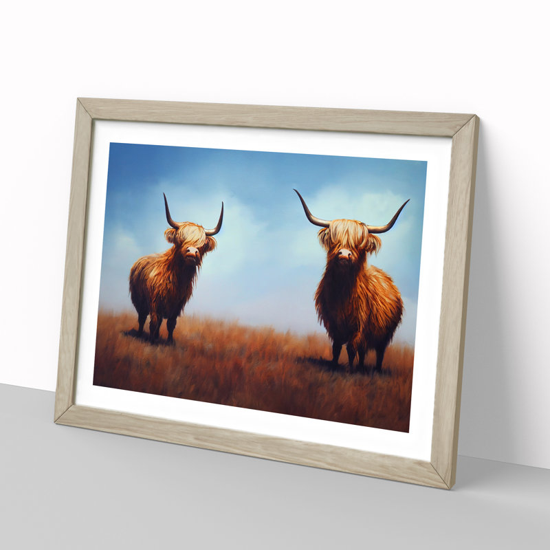 Two Highland Cows Vol.3 1 Piece Single Picture Frame Wall Art, 25cm H x 34cm W x 2cm D, Oak