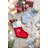 Boiled Wool Red Stocking with Pom Poms and Snowflake Design - Red, White - 20"