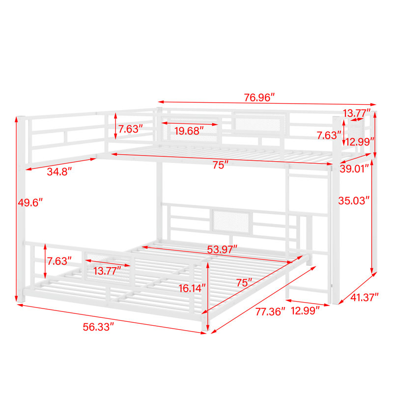 Twin Over Full L-Shaped Metal Bunk Bed, White