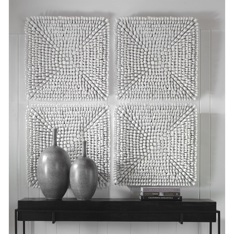 Portside Modern Abstract Wall Decor on Solid Wood, White