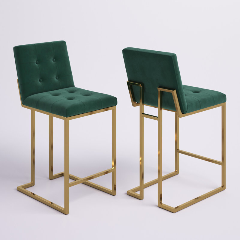 Tabouret de bar et de comptoir Amone, Émeraude, Or, Tabouret de comptoir (siège d'une hauteur de 25 p