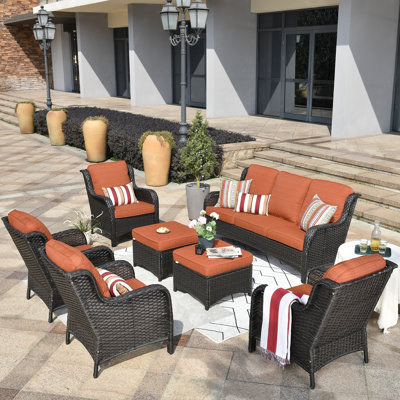 Gilgardo Wicker 7 - Person Patio Conversation Set with Cushions