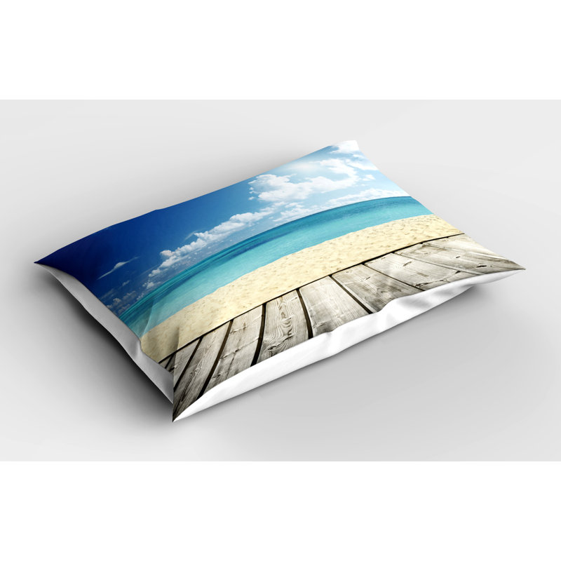 Ambesonne Landscape Pillow Sham 2 Pack Exotic Ocean Nautical Cream Turquoise White, 20"H x 26"W