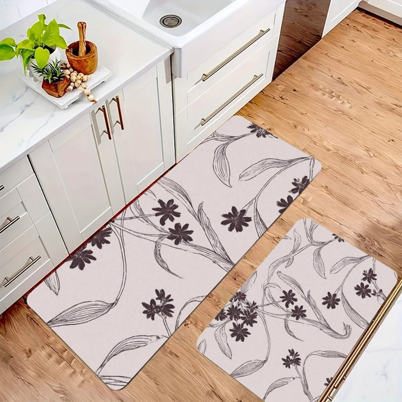 Ensemble de 2 tapis de cuisine à motif floral minimaliste