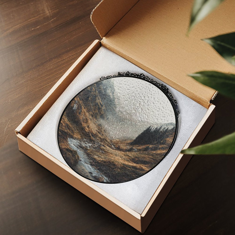 Misty Mountain Valley ruisseaux coulant doucement vitrail pour fenêtre, 11.8x11.8in(30x30cm)