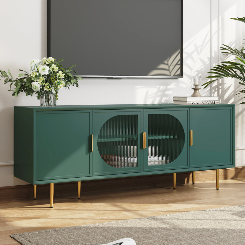 66" Modern TV Stand Media, Console Cabinet for TVs Up to 75", Entertainment Center with Storage for Living Room, Green