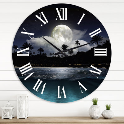 Bateau de pêche sous la pleine lune tropicale - horloge murale moderne