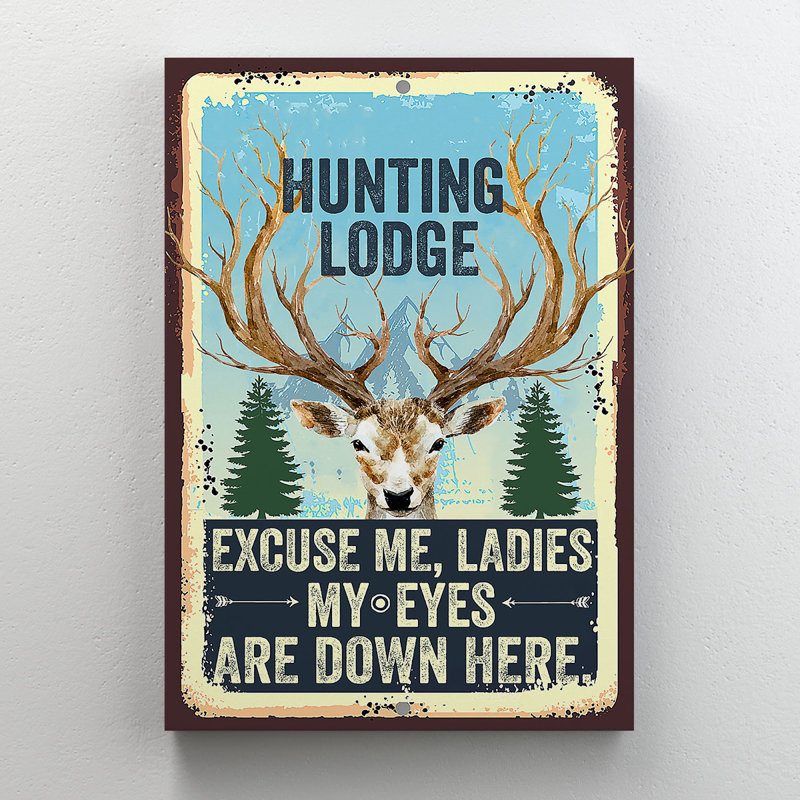 Cerf et arbres - pavillon de chasse - reproduction d'art graphique sur toile tendue, H 14 po x l 11 po x P 2 po