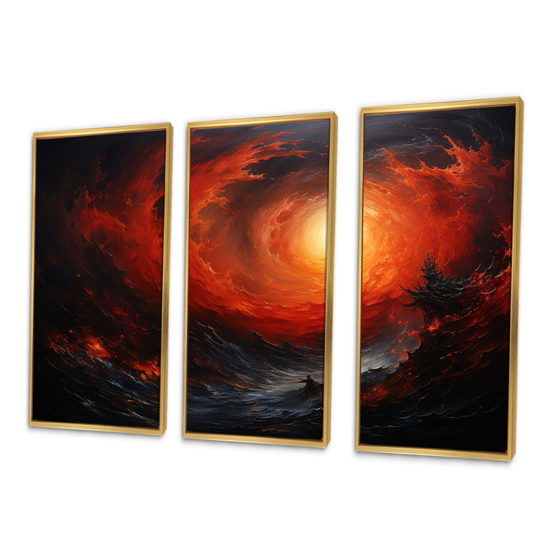 Infernal Inflection Spiral I - Abstract Spirals, ensemble d'art sur toile, Cadre flottant doré, H 40 po x l 60 po x P 1 po