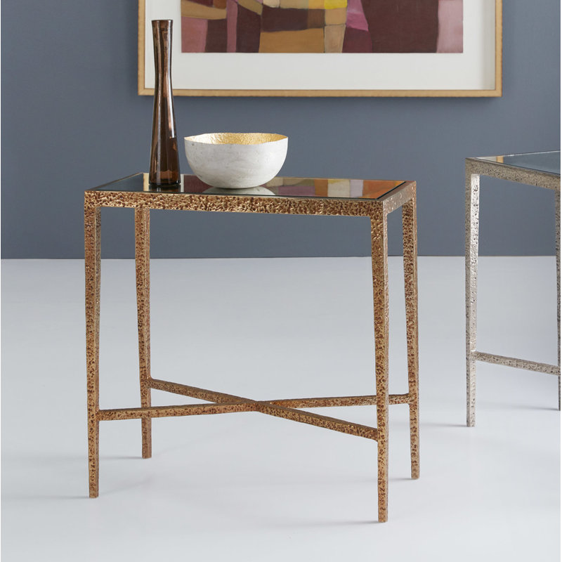 10'' W Glass Console Table, Antique Brass