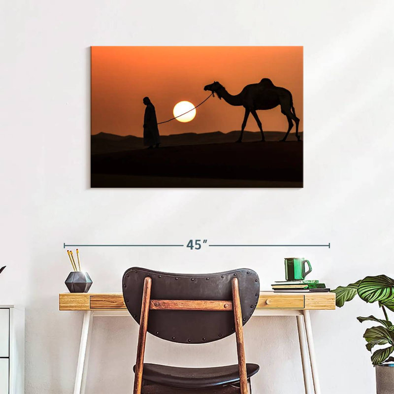 Silhouette d'homme et de chameau, H 24 po x l 36 po