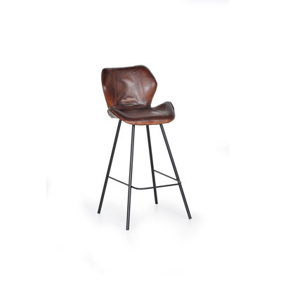 Korbel Upholstered Iron and Genuine Leather Bar Stool with Iron Frame