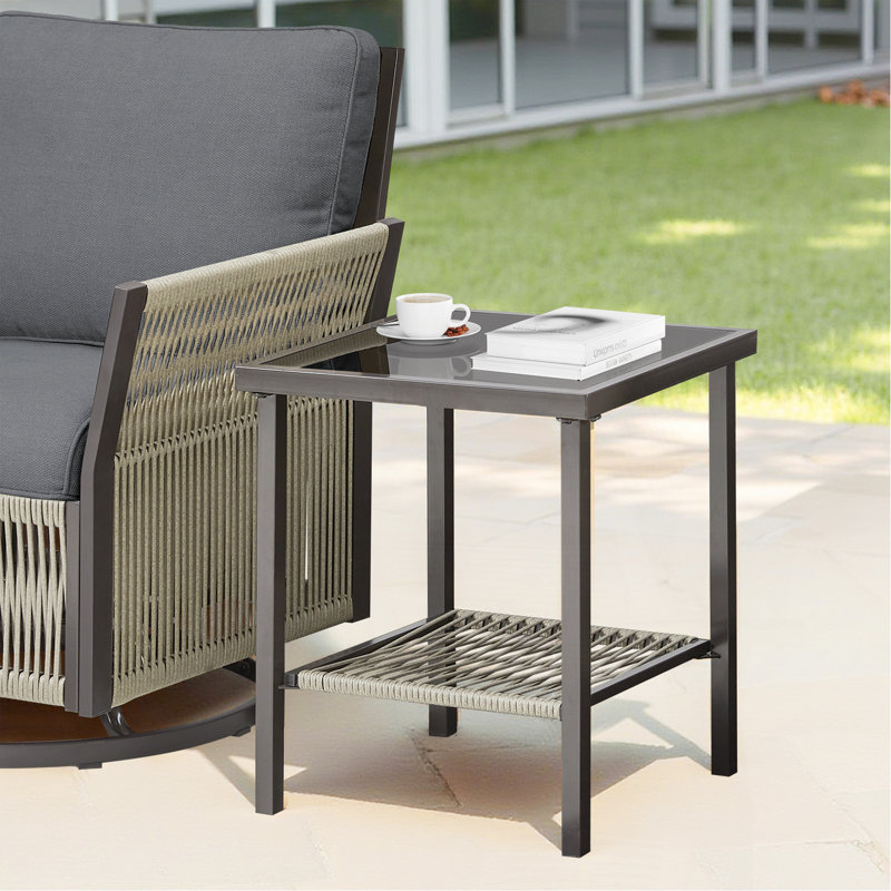 Outdoor Wicker Side Table, 22X18X18 Inch All Weather Rattan Small Patio Table Square End Table For Pool Balcony Deck Porch Lawn Backyard, Dark Gray