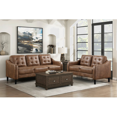 Brown 2Pc Sofa Set Microfiber Upholstered Sofa Loveseat Set Button-Tufted Contoured Arms Solid Wood Frame Casual Living Room Furniture -  Corrigan StudioÂ®, 475F5D94EE7E446A9B242AD08FDEA92E