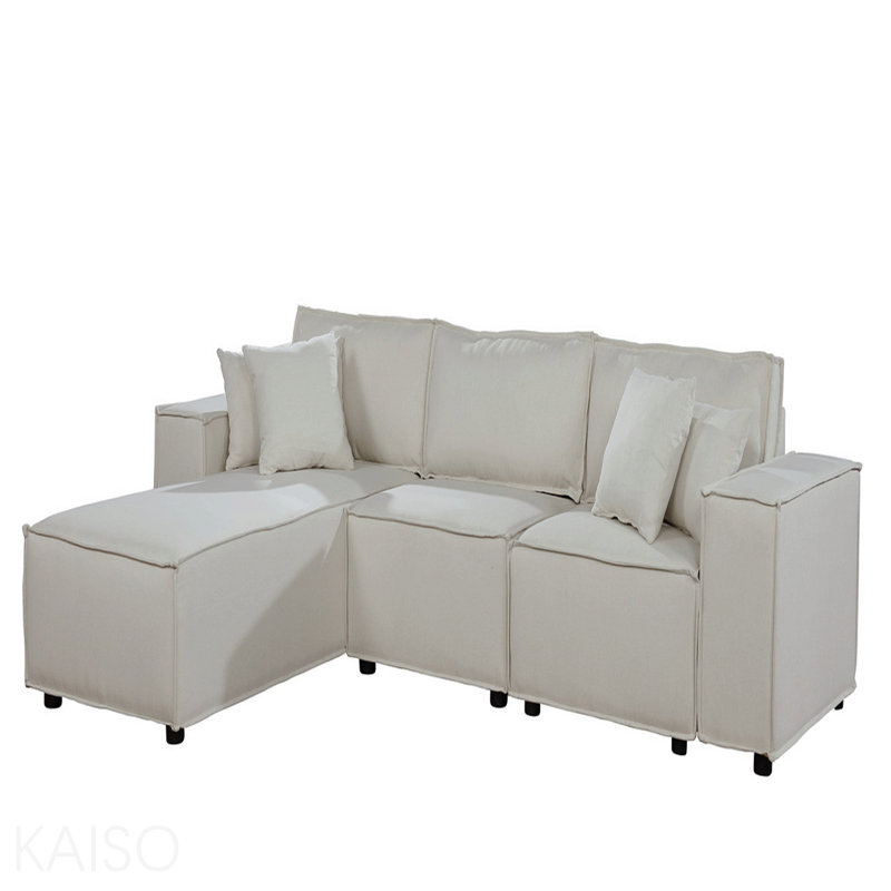 Canapé 104 "avec méridienne réversible en lin beige