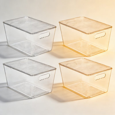 Clear Stackable Storage Bins With Lids And Handles, Large Plastic Organizing Containers For Pantry, Kitchen, Fridge, Cabinet, Closet, And Bathroom Org