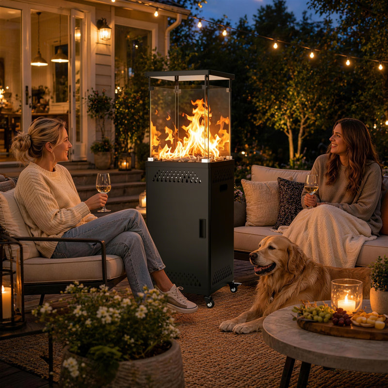 Chauffe-terrasse au propane noir sur roulettes 50000 BTU