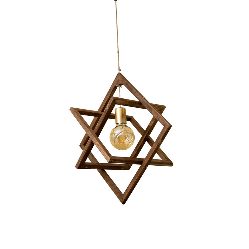 Élégant lustre en bois 14,2 x 14,2 po, noyer et jute naturel | 50% bois massif et 50% jute pour plus de durabilité | Parfait pour la salle à manger, le salon et le vestibule, élégant luminaire