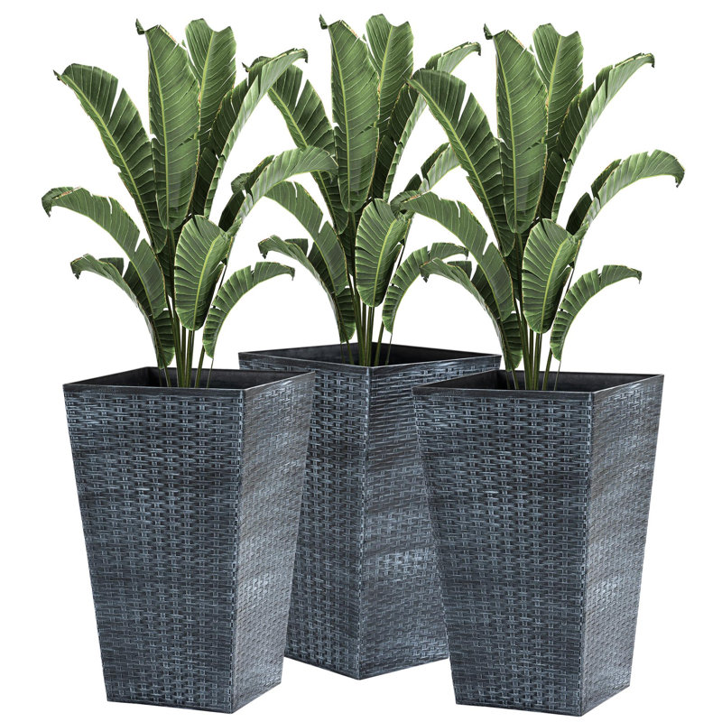 Jardinière trois pièces avec trou de drainage, Gris