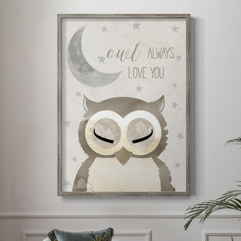 Goodnight Owl Framed Print - Solid Wood, 11" H x 9" W