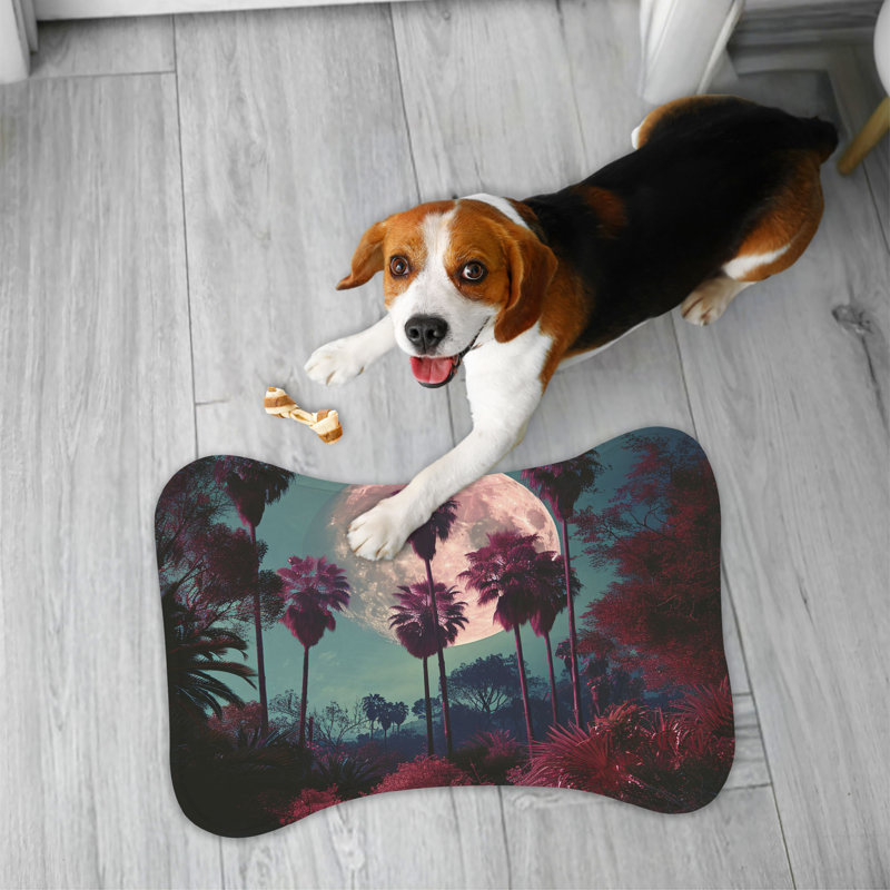Nostalgic Palm Trees - 1 Piece Bone Shape Feeding Mat, 14"